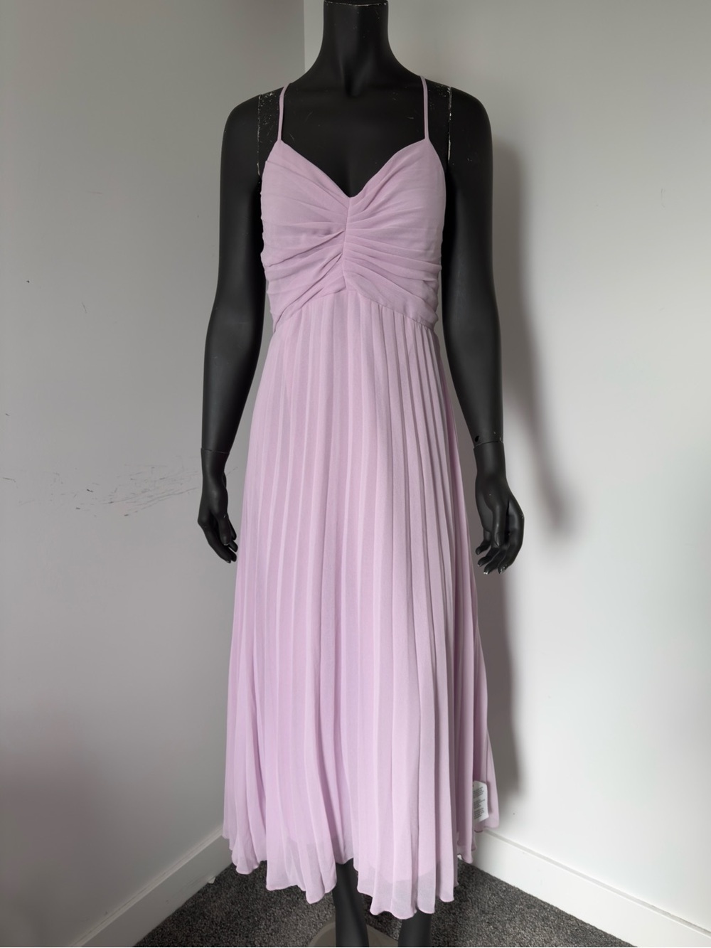 264. ASOS Ruched Bodice Lavender Midi Dress with Pleated Skirt